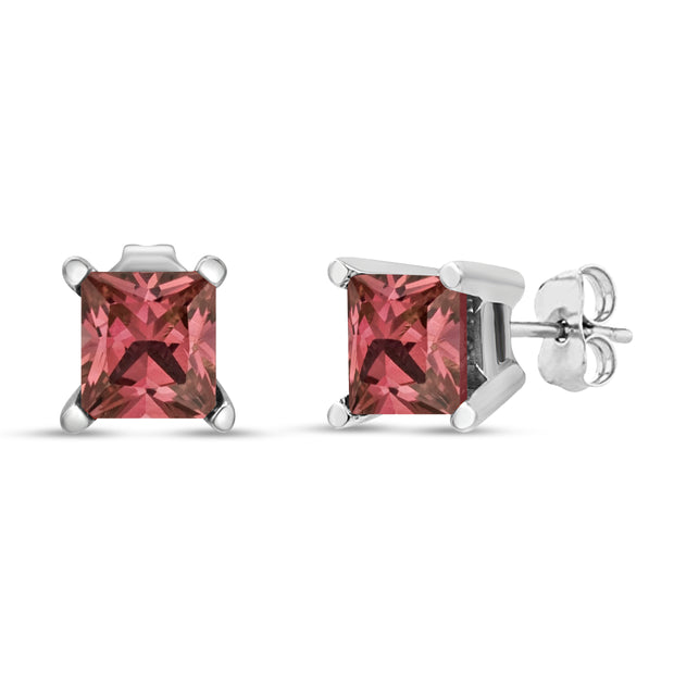 14K White Gold 1/2 Cttw 4 Prong Set Lab Grown Pink Princess Diamond Solitaire Stud Earrings (Pink Color, VS2-SI1 Clarity)