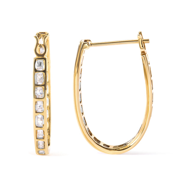 10K Yellow Gold 1.00 Cttw Round and Baguette-Cut Diamond U-Hoop Earrings (H-I Color, SI2-I1 Clarity)