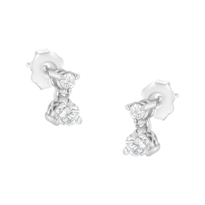 14K White Gold 1/3 cttw Double Diamond Stud Earrings (H-I Clarity, I1-I2 Color)