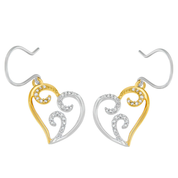 10K Two-tone Gold Round Diamond Heart Dangle Earrings (1/4 cttw, I-J Color, I2-I3 Clarity)