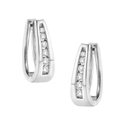 14k White Gold 1.0 Cttw Channel-Set Brilliant Round-Cut Diamond Hoop Earrings (I-J Color, I2-I3 Clarity)