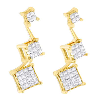 14K Yellow Gold 1 cttw Princess Cut Diamond Earrings (H-I, SI1-SI2)