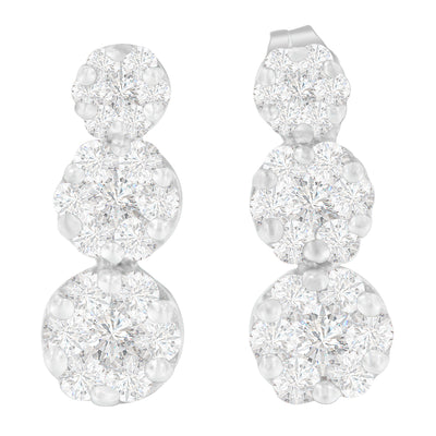 14K White Gold 1 1/2 cttw Round Cut Diamond Earrings (H-I, SI2-I1)