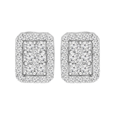 Sterling Silver Round Cut Box Stud Earrings (1 cttw, I-J Color, I2-I3 Clarity)