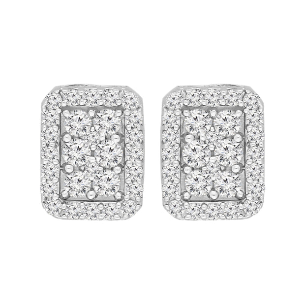 Sterling Silver Round Cut Box Stud Earrings (1 cttw, I-J Color, I2-I3 Clarity)