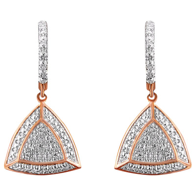 Rose Gold Plated Sterling Silver Round Cut Diamond Fashion Dangle Earrings (0.03 cttw, H-I Color, I2-I3 Clarity)