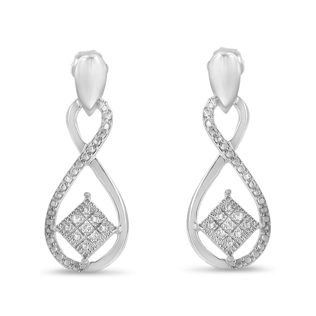.925 Sterling Silver Round-Cut Diamond Accent Tilted Square and Infinity Drop Earrings (H-I Color, I2-I3 Clarity)