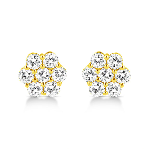 14K Yellow Gold 1/2 Cttw Brilliant Round Cut Diamond Floral Cluster Stud Earrings with Pushbacks (J-K Color, VS2-SI1 Clarity)
