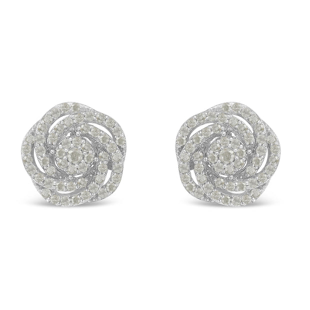 10k White Gold Rose-Cut Diamond Floral Cluster Earrings (1 cttw, I-J Color, I2-I3 Clarity)
