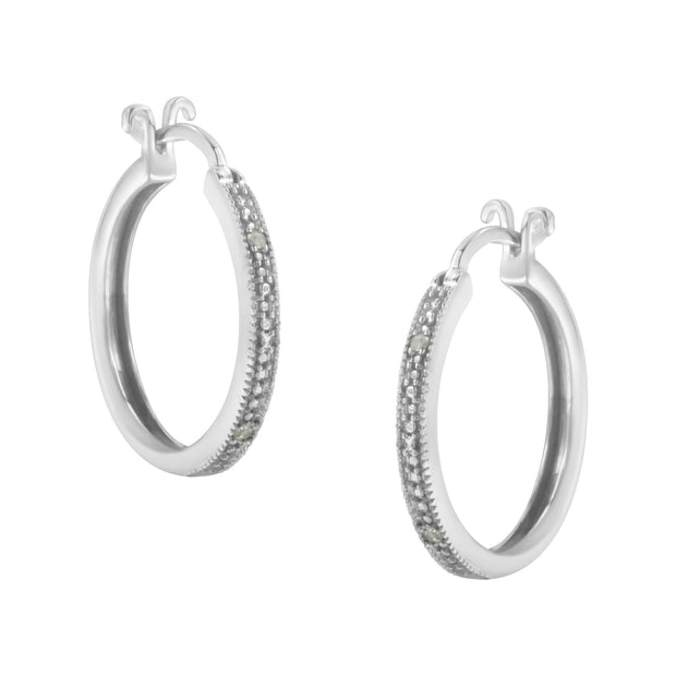 .925 Sterling Silver Miracle-Set Diamond Pave Style Hoop Earrings (I-J Color, I3 Clarity)