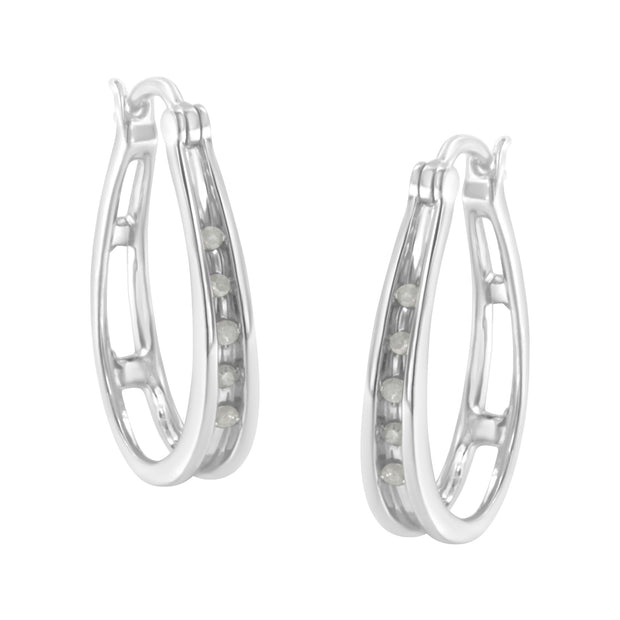 .925 Sterling Silver 1/10 Cttw Diamond Hoop Earrings (I-J Color, I3 Clarity) 