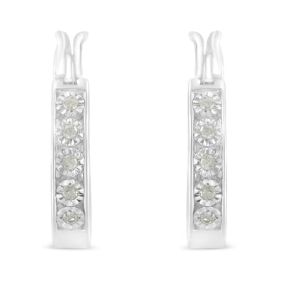 .925 Sterling Silver 1/10 Cttw Miracle Set Diamond Full Circle Hoop Earrings (I-J Color, I3 Clarity) 