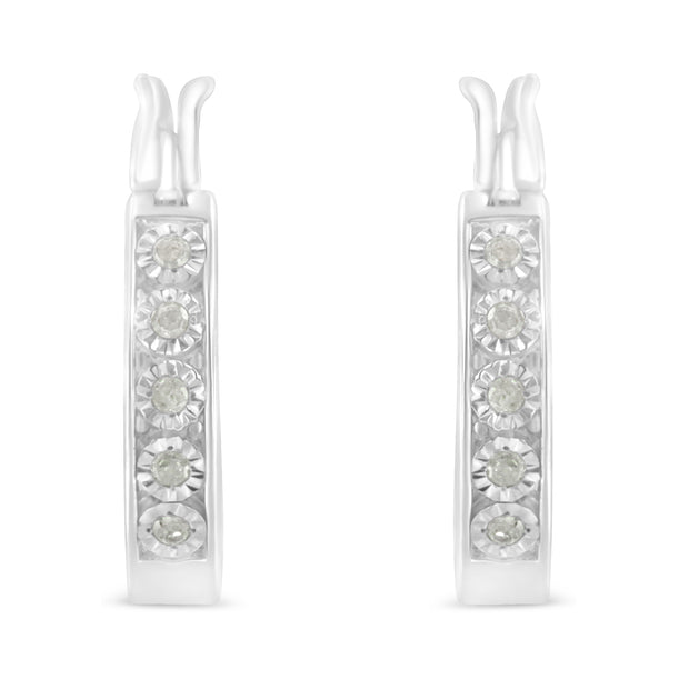 .925 Sterling Silver 1/10 Cttw Miracle Set Diamond Full Circle Hoop Earrings (I-J Color, I3 Clarity) 