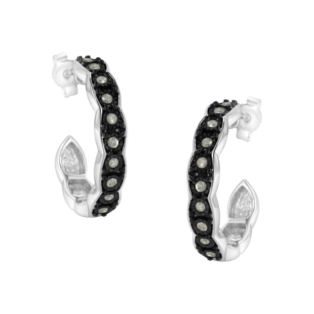 Black Rhodium and .925 Sterling Silver 1/4 cttw Miracle Plate Set Diamond "C" Shape Hoop Earring(I-J Color, I3 Clarity)