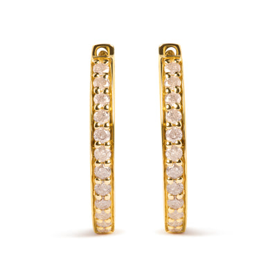 10K Yellow Gold 1/2 Cttw Round-Cut Diamond Hoop Earrings (I-J Color, I2-I3 Clarity)