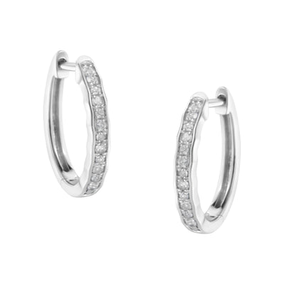 .925 Sterling Silver 1/4 Cttw Inlaid Diamond Curved Edge Hoop Earrings (I-J Color, I3 Clarity)