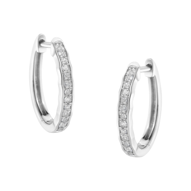 .925 Sterling Silver 1/4 Cttw Inlaid Diamond Curved Edge Hoop Earrings (I-J Color, I3 Clarity)