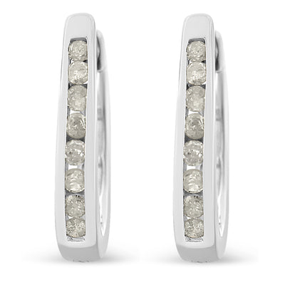 10K White Gold 1/4 Cttw Channel Set Diamond Hoop Earrings (I-J Color, I3 Clarity)