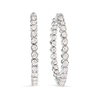 14K White Gold 7.0 Cttw Diamond 1-¾ Inside Out Hinged Leverback Hoop Earrings (I-J Color, I2-I3 Clarity)