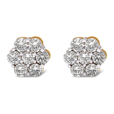10K Yellow Gold Plated .925 Sterling Silver 2.0 Cttw Diamond Floral Cluster Stud Earrings (J-K Color, I1-I2 Clarity)