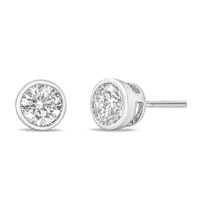 14K White Gold 1.0 Cttw Lab-Grown Diamond Screw-Back Classic Bezel Solitaire Stud Earrings (G-H Color, VS2-SI1 Clarity)