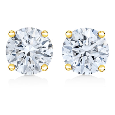 14K Yellow Gold 1.0 Cttw Round Brilliant Cut Lab Grown White Diamond 4-Prong Classic Solitaire Stud Earrings (G-H Color, VVS2-VS1 Clarity)