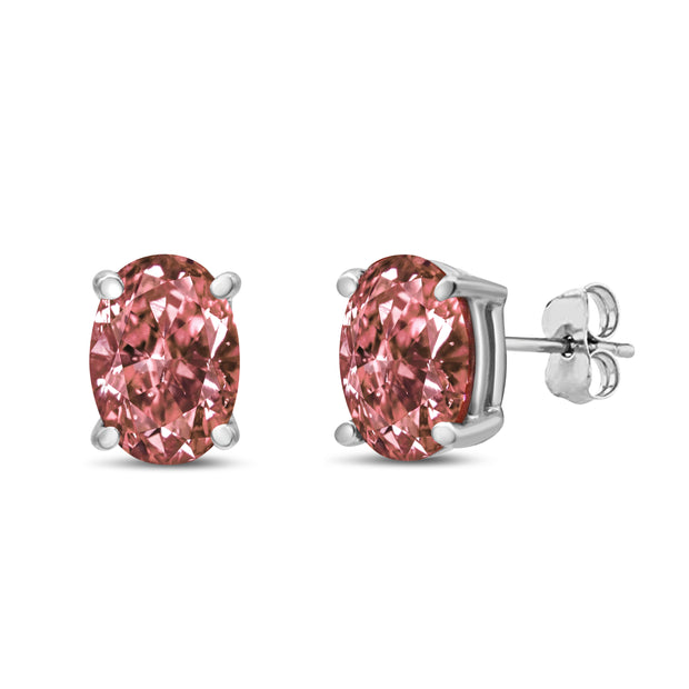 14K White Gold 1/2 Cttw Lab Grown Pink Oval 4 Prong Set Classic Diamond Solitaire Stud Earrings (Pink Color, VS2-SI1 Clarity)