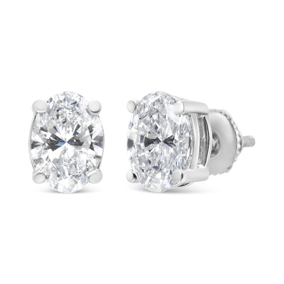 14K White Gold 1.00 Cttw Lab Grown Oval Solitaire Diamond Stud Earrings (F-G Color, VS2-SI1 Clarity)