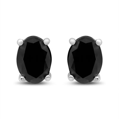 .925 Sterling Silver 2.0 Cttw Prong Set Treated Black Oval Diamond Stud Earring (Black Color, I2-I3 Clarity)