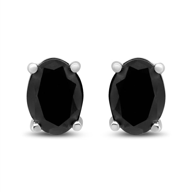 14K White Gold 2.00 Cttw Oval Cut Black Diamond 4 Prong Stud Earrings with Screw Backs (Fancy Color-Enhanced, I2-I3 Clarity)