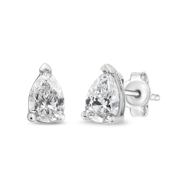 14K White Gold 3/4 Cttw Pear Shape Solitaire Lab Grown Diamond Stud Earrings (F-G Color, VS2-SI1 Clarity)