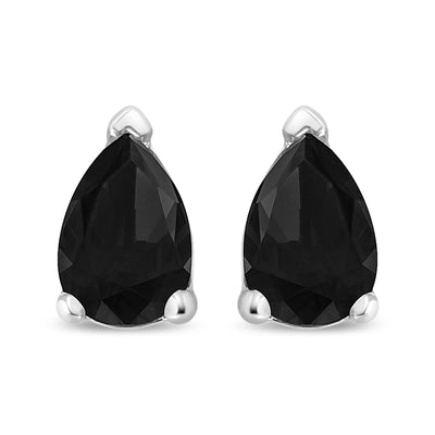 14K White Gold 1/2 Cttw Treated Black Pear Shaped Solitaire Diamond 3 Prong Stud Earrings (Black Color, VS2-SI1 Clarity) | American Jewelry