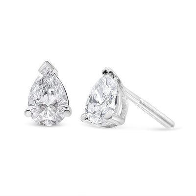 14K White Gold 1.0 Cttw Pear Shape Solitaire Lab Grown Diamond Stud Earrings (F-G Color, VS2-SI1 Clarity)