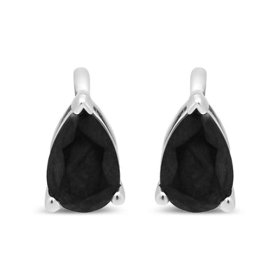 14K White Gold 1.0 Cttw Treated Black Pear Shaped Solitaire Diamond 3 Prong Stud Earrings (Black Color, VS2-SI1 Clarity)