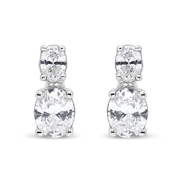 14K White Gold 1.0 Cttw Oval Lab Grown Diamond 2 Stone Drop and Dangle Stud Earrings (G-H Color, VS2-SI1 Clarity)