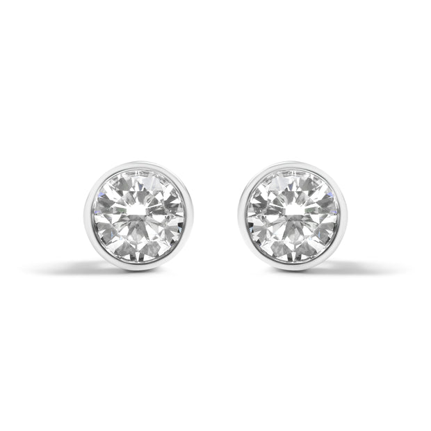 14K White Gold 5/8 Cttw Bezel Set Lab Grown Round Diamond Screw-Back Solitaire Stud Earrings (G-H Color, VS2-SI1 Clarity)