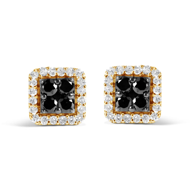 Men's 10K Yellow Gold 5/8 Cttw White and Black Treated Diamond Composite with Halo Stud Earring (Black / I-J, I2-I3 Clarity)