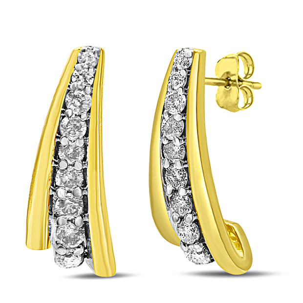 10K Yellow Gold Plated .925 Sterling Silver 1.00 Cttw Round Diamond Graduated Huggie Earrings (I-J Color, I2-I3 Clarity)
