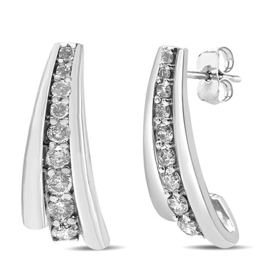 .925 Sterling Silver 1/2 Cttw Round Diamond Graduated Huggie Earrings (I2-I3 Clarity, I-J Color)