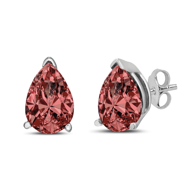 14K White Gold 1/2 Cttw Lab Grown Pink Pear Diamond 3 Prong Set Martini Solitaire Stud Earrings (Pink Color, VS2-SI1 Clarity)