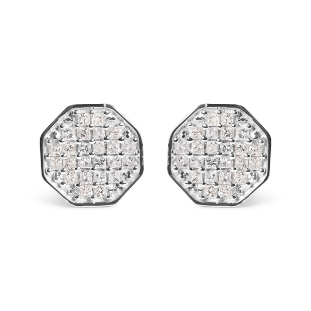 10K White Gold 7/8 Cttw Princess Diamond Composite Octagon Shaped Stud Earrings (I-J Color, I1-I2 Clarity)