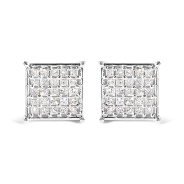10K White Gold 3/4 Cttw Princess Diamond Composite Stud Earrings (I-J Color, I1-I2 Clarity)