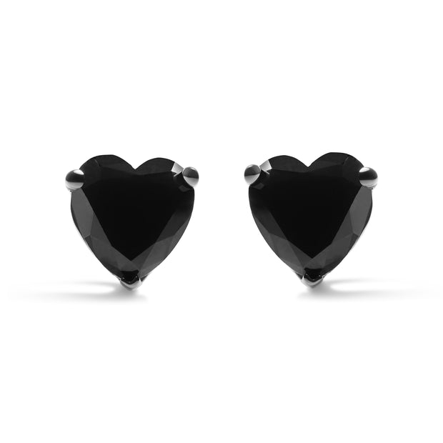 14K White Gold 2.00 Cttw Black Heart Shaped Diamond Solitaire Stud Earrings (Black Color, I1-I2 Clarity)