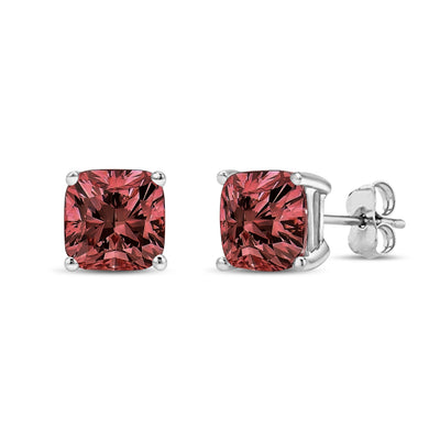 14K White Gold 1/2 Cttw Lab Grown Pink Cushion 4-Prong Set Classic Diamond Solitaire Stud Earrings (Pink Color, VS1-VS2 Clarity)