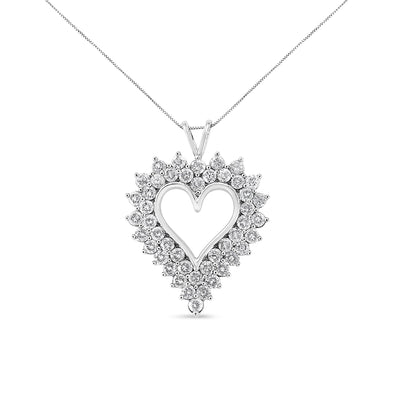 .925 Sterling Silver 4 Cttw Round-Cut Double Row Composite Diamond Heart 18" Pendant Necklace (K-L Color, I1-I2 Clarity)