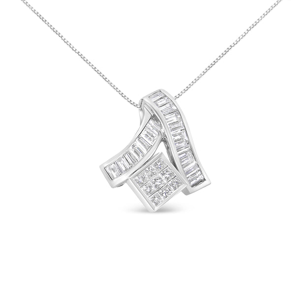 14K White Gold 1 7/8 cttw Princess and Baguette Cut Mixed Geometry Diamond Pendant Necklace (G-H, SI1-SI2)