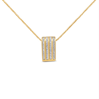 14K Yellow Gold 2 1/3 cttw Princess Cut Diamond Block Pendant Necklace (H-I, SI1-SI2)
