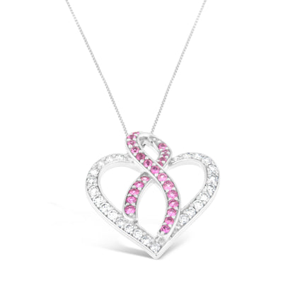 14K White Gold 1ct. TGW Diamond And Pink Sapphire Gemstone Pendant Necklace (G-H, SI2-I1)