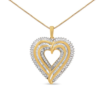 14K Yellow Gold Plated .925 Sterling Silver 1 1/2 Cttw Baguette Diamond Composite Heart 18" Inch Pendant Necklace (I-J Color, I1-12 Clarity)