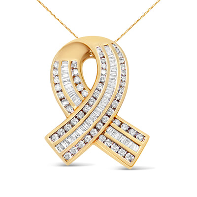 14K Yellow Gold 2 5/8 cttw Channel Set White Diamond Awareness Ribbon Pendant Necklace (G-H Color, VS1-VS2 Clarity) - NO CHAIN